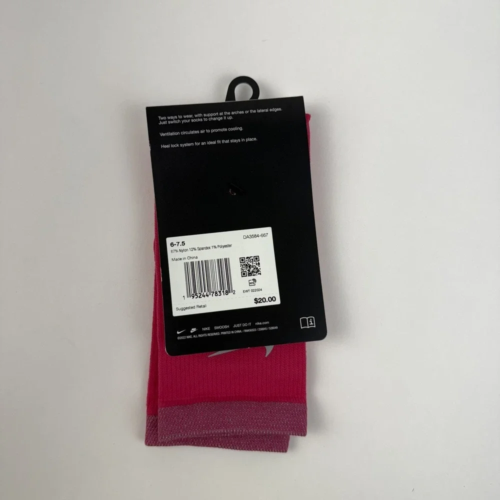 New Womens Nike Spark Lightweight Pink Running Crew Socks Size 7.5-9